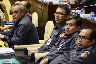 Sekretaris Jenderal Bawaslu Gunawan Suswantoro , Kepala Biro Administrasi Adhi Santoso, Kepala Biro H2PI Jajang Abdullah,  Kepala Biro Dewan Kehormatan Penyelenggara Pemilu (DKPP) Ahmad Khomaedi hadiri Rapat Dengar Pendapat (RDP) Komisi II DPR RI dengan Badan Pengawas Pemilu (Bawaslu) dan Komisi Pemilihan Umum (KPU) di Gedung DPR RI